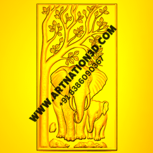 Elephant & Calf Under Tree Relief | 3D RLF File for CNC & ArtCAM
