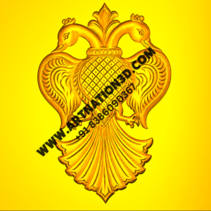 Double-Headed Peacock Feather Emblem – Traditional Indian Carving Design