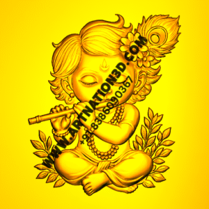 Bal Krishna Flute Playing Relief Design | Cute Baby Krishna 3D Model