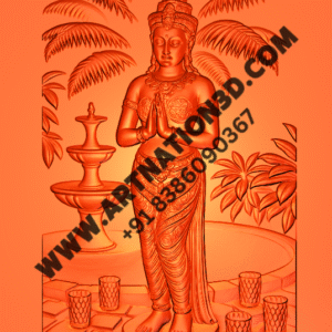 Traditional Welcome Lady 3D Relief Panel – Indian Style (RLF File)