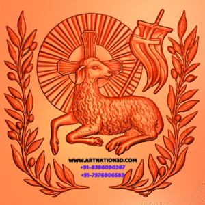 Divine Lamb with Cross and Victory Banner – 3D Relief Design