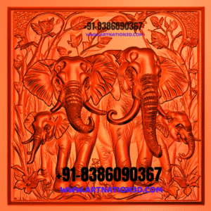 Elephant Family in Jungle – 3D Relief Panel Design