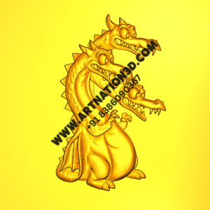 3D Funny Three-Headed Cartoon Dragon Relief Design