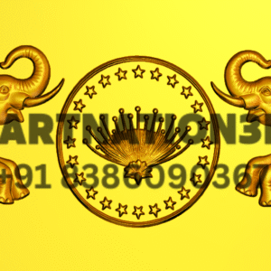 Royal Elephant Panel with Central Star Medallion – 3D CNC Relief Design