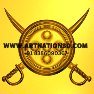 3D CNC Relief Design of Shield with Crossed Swords – ArtCAM Compatible