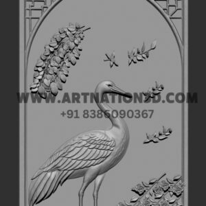 Elegant Heron Panel Design STL & Relief foc cnc/artcam/zbrush