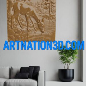 Deer Drinking Water in Forest 3D Design STL & RLF