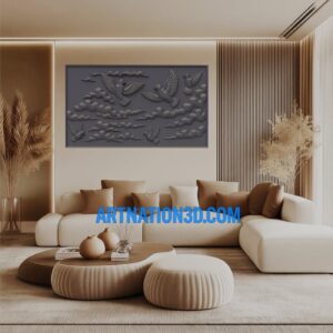 Flying Birds in Clouds 3D Wall Panel Design