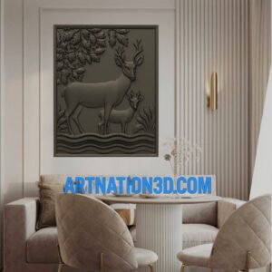 Deer and Fawn Nature Scene 3D Wall Panel Design