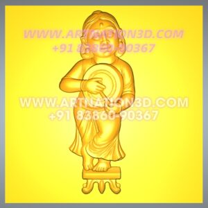 Traditional Woman Playing Cymbals 3D Relief Design