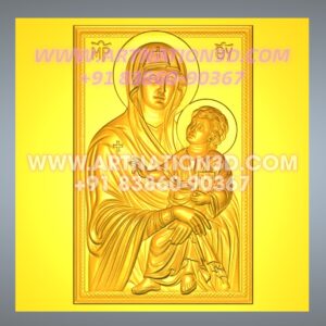 Mother Mary with Child Jesus 3D Relief Icon Design