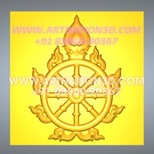 Dharma Chakra with Sacred Flame 3D Relief Design