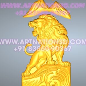 Lion with Mountain and Sun 3D Relief Design