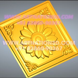 Floral Panel with Ornamental Corners 3D Relief Design