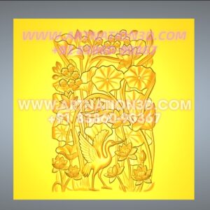 Crane Bird with Floral Garden 3D Relief Panel Design