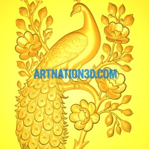 Peacock with Floral Branches Relief 3D Model