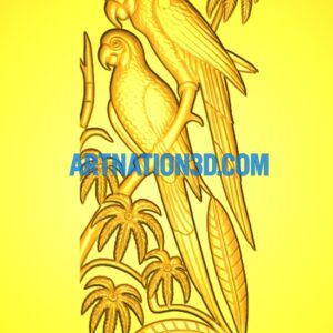 Parrots on Tree Relief 3D Model