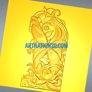 Koi Fish with Lotus Relief 3D Model