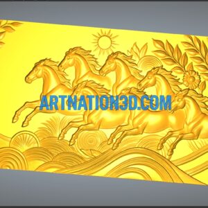 Seven Running Horses Relief 3D Model