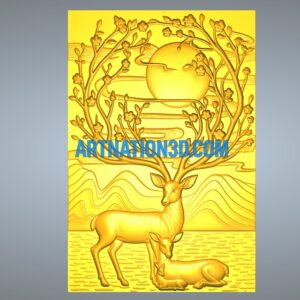 Deer & Nature Relief 3D Model – White Marble Finish
