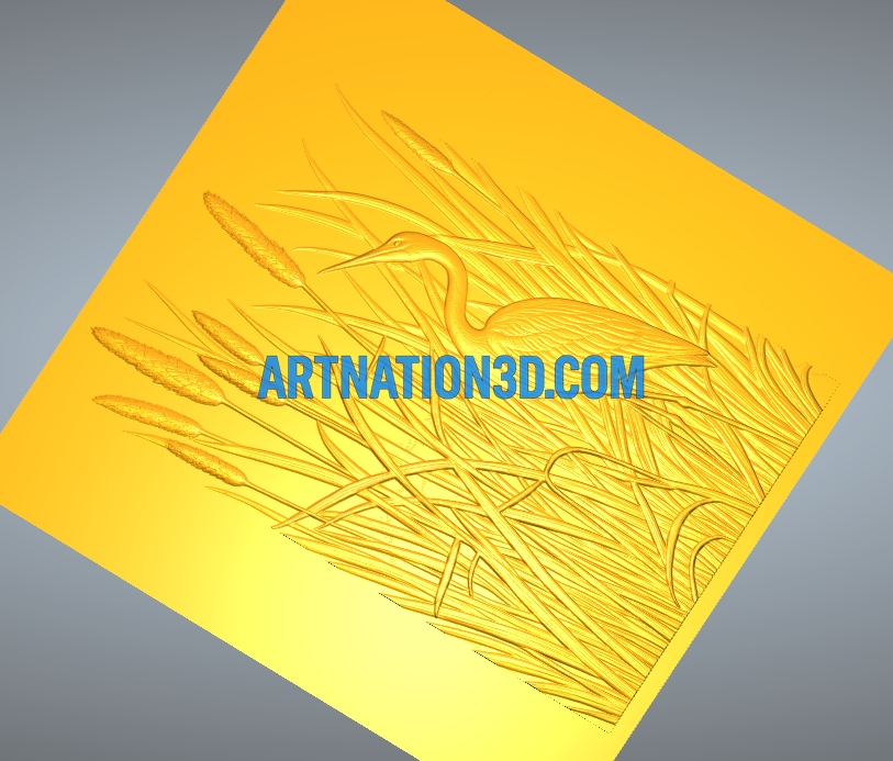 Bird in Grassland – 3D Relief Wall Panel Design - Image 2