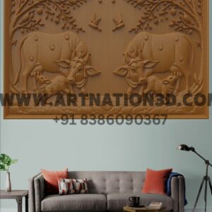 Kamdhenu with Calf 3D Relief Model – Sacred Cow CNC Wall Art (RLF & STL)