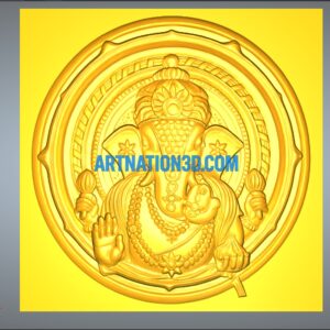 Lord Ganesha Round 3D Model | CNC STL Design for Wall Art & Temple Engraving