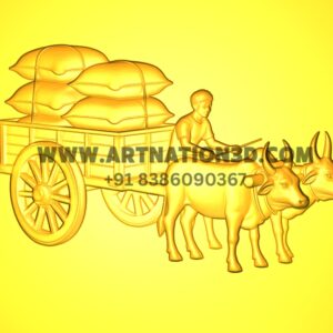 Bullock Cart 3D Model | Traditional Village Scene Relief | CNC STL File for Wood, MDF & Wall Carving