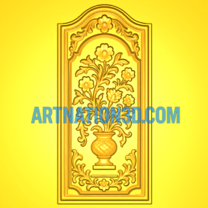 Flower Pot 3D Relief Model | Decorative Floral Door Panel CNC Design | STL File