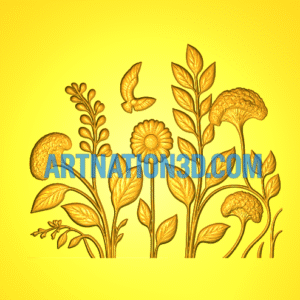 Floral Garden 3D Relief Model | Nature Leaf & Flower CNC Design | STL File