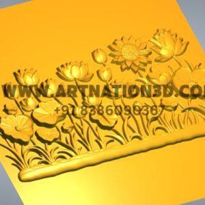Floral Garden 3D Model | Decorative Flower Border Relief | CNC STL Design for Wood, MDF & Stone Carving