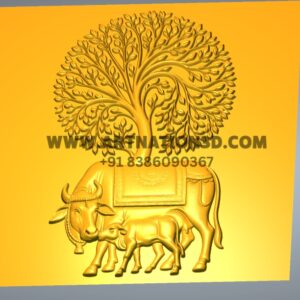 Kamdhenu Cow with Kalpavriksha 3D Model | Divine CNC Relief Design | STL File for Wood, MDF, Corian & Marble