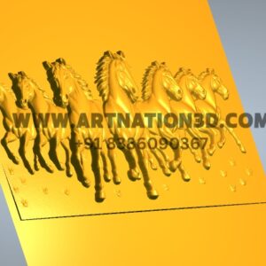 Seven Horses Running 3D Model | Vastu Decorative Wall Panel | CNC STL File for Wood, MDF, Corian & Marble