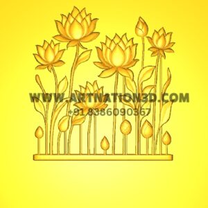 Lotus Garden 3D Model | Floral Wall Panel Relief | CNC STL File for Wood, MDF, Corian & Marble