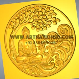 Lord Buddha 3D Model | Bodhi Tree Circular Relief Design | CNC STL File for Wood, MDF, Corian & Marble