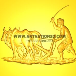 Farmer 3D Relief Model | Traditional Plowing Scene CNC Design | STL File