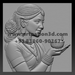 Indian Lady with Diya 3D Relief Model | Traditional Woman CNC Design | STL File