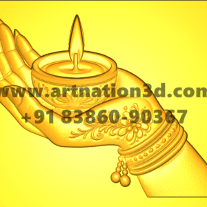 Divine Hand with Diya 3D Relief Model | Spiritual Lamp CNC Design | STL File