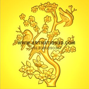 Birds on Tree 3D Model | Floral CNC Relief Design | STL File for Wood, MDF & Corian Carving