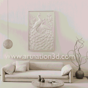 Royal Peacock Pair 3D Wall Panel | Luxury CNC Relief Art | Elegant Peacock Feather CNC Design