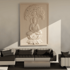 Serene Buddha Under Bodhi Tree 3D Wall Panel | Luxury CNC Meditation Art | Spiritual Relief Wall Design