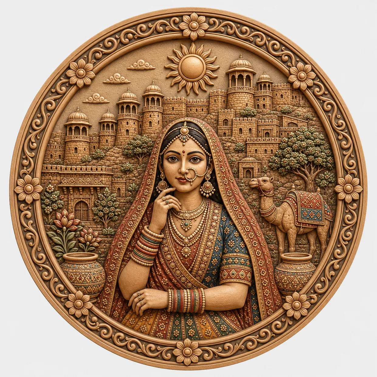 Rajasthani Royal Lady Round Panel