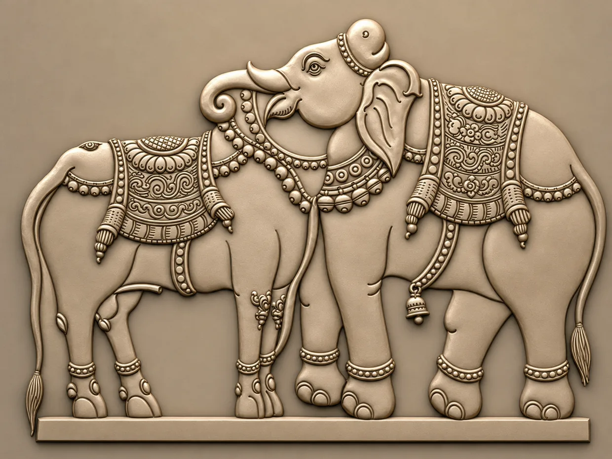 Decorative Elephant Pair Relief