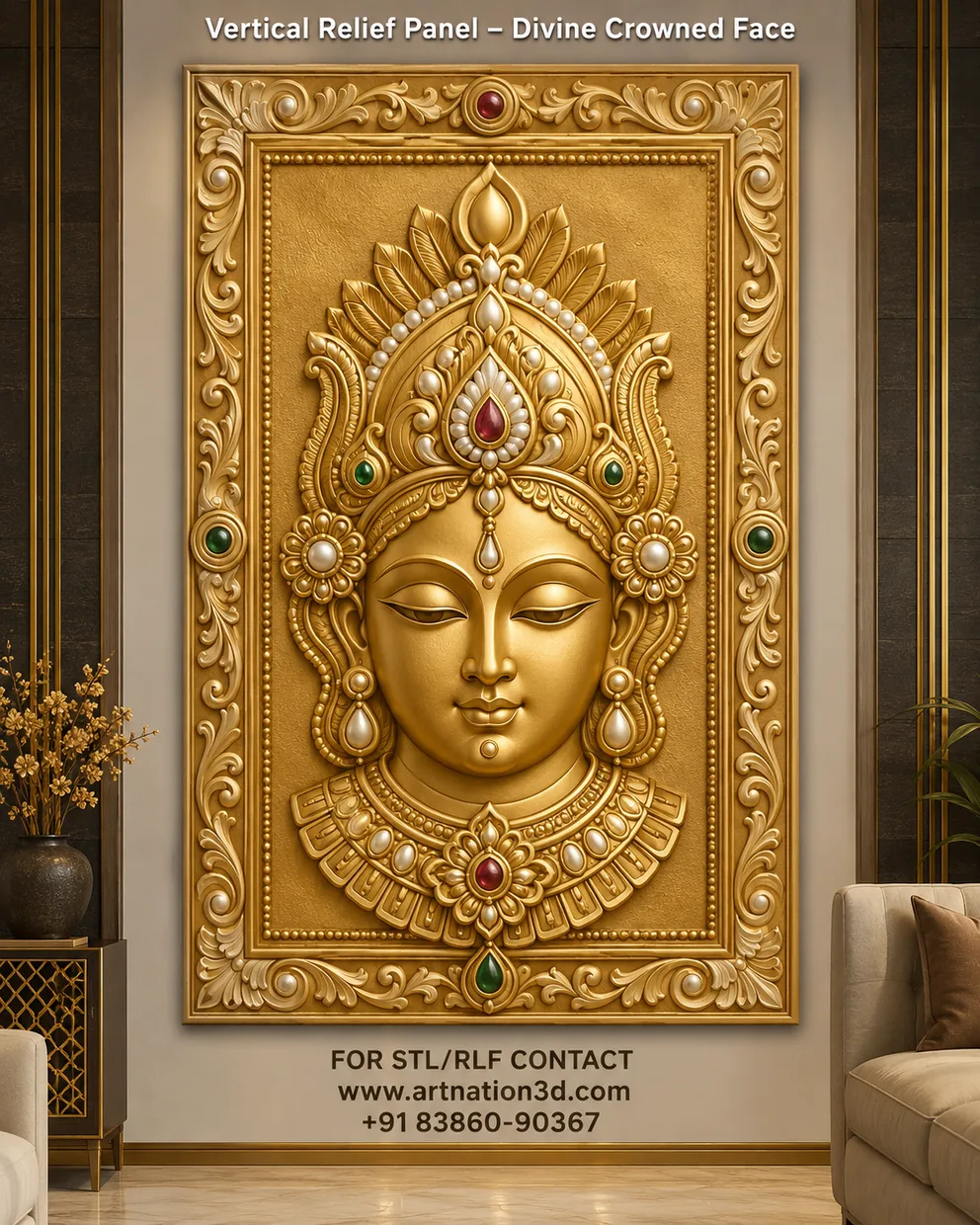 Golden Crowned Deity Portrait Panel