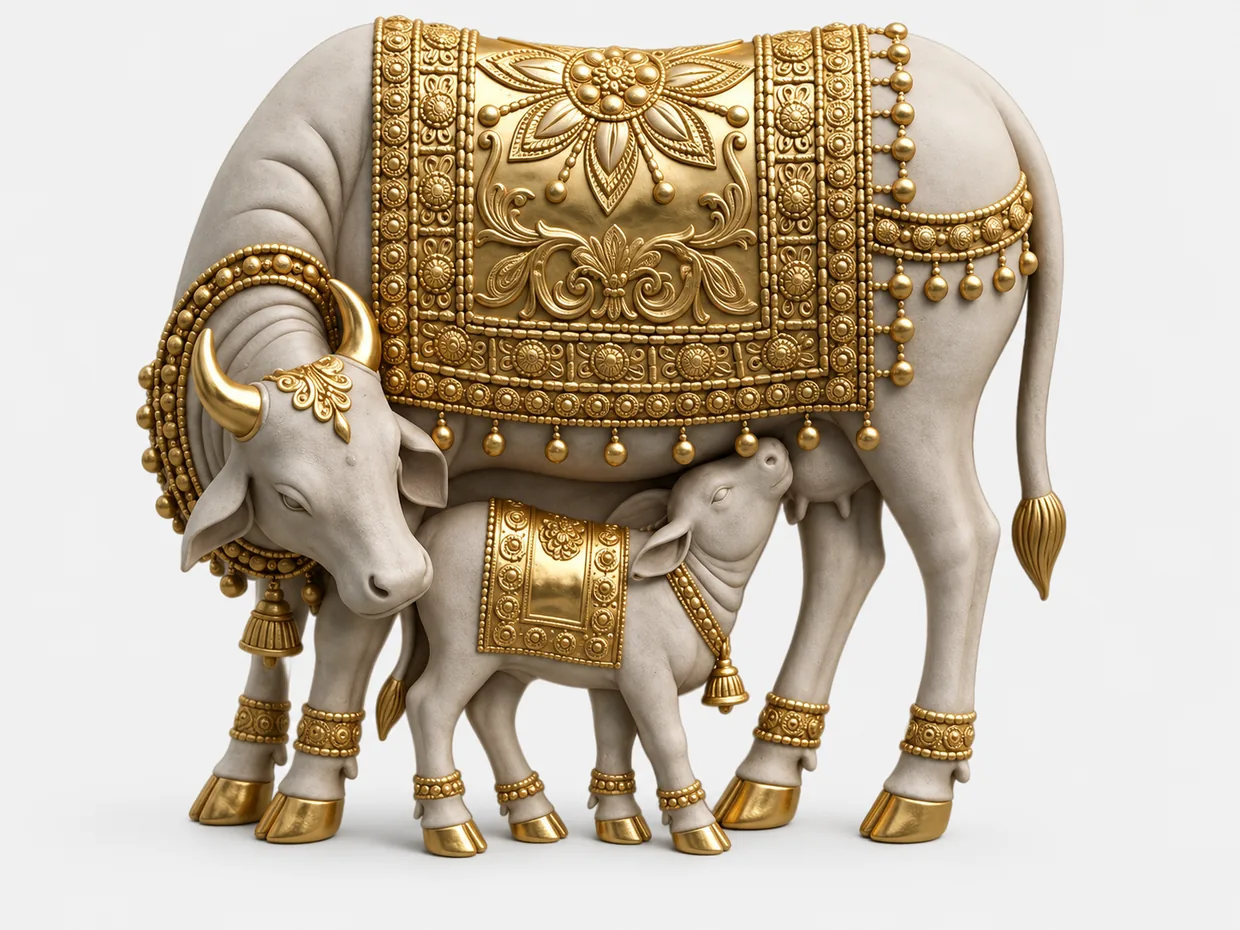 Decorated Cow and Calf Sculpture