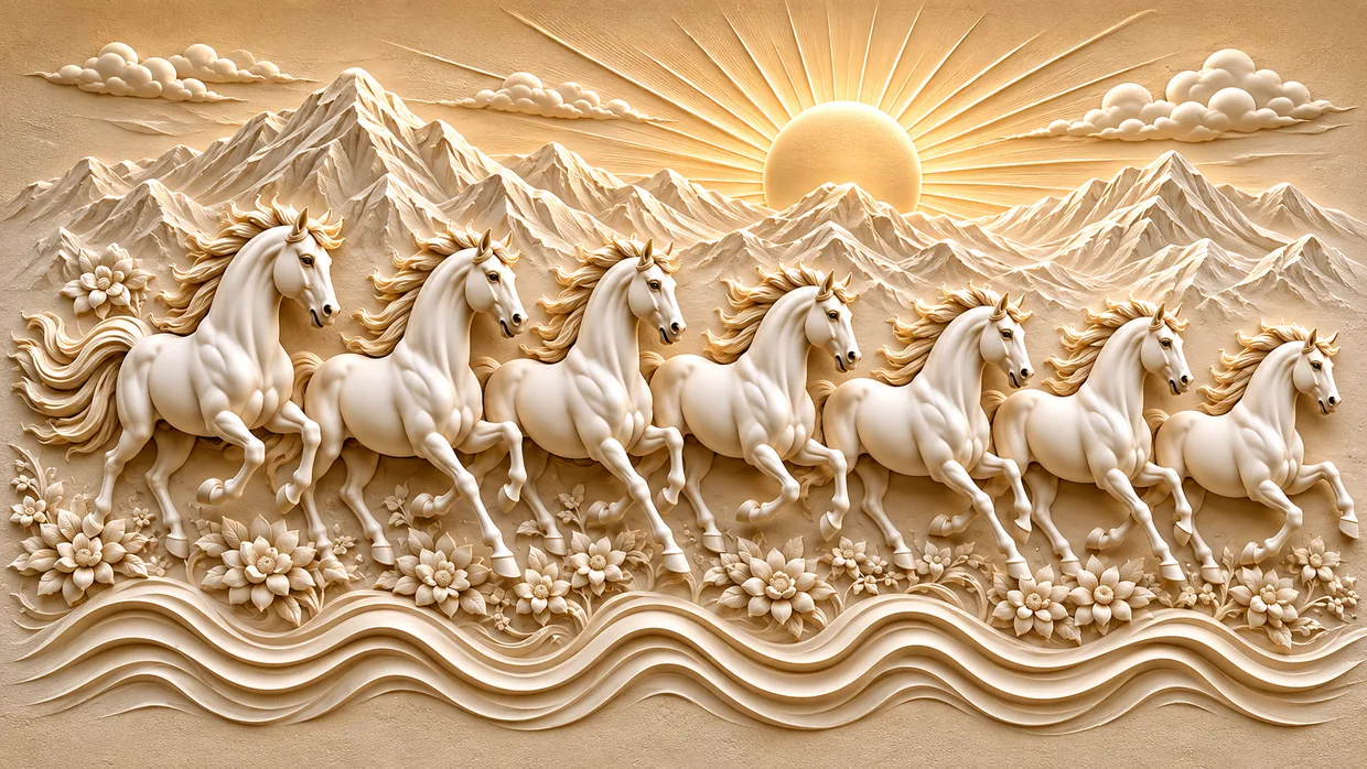 Seven Running Horses with Rising Sun
