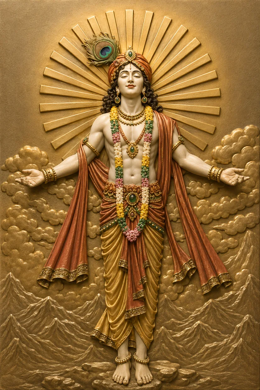 Divine Krishna with Golden Sun Rays