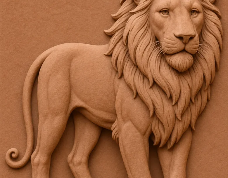 Standing Lion Relief Sculpture