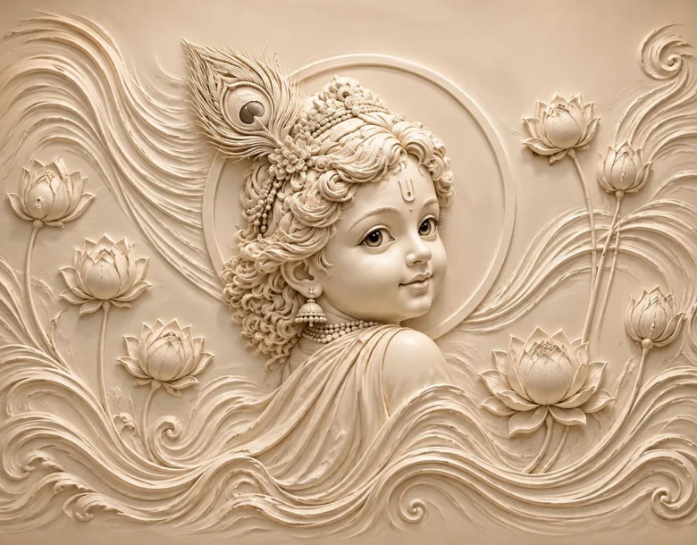 Bal Krishna with Lotus Flowers