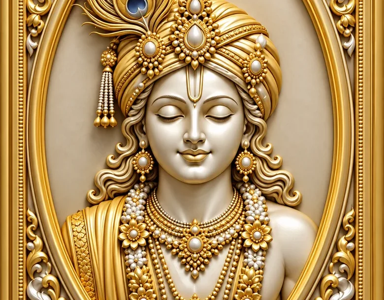 Golden Krishna Portrait Ornate Frame